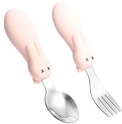 CRILSTYLEO 1 Satz Essenslöffel trainieren Babyutensilien Löffel zum Ausgeben von Speisen babyparty party Selbstfütterndes Besteck Löffelgabel aus Edelstahl Kieselgel