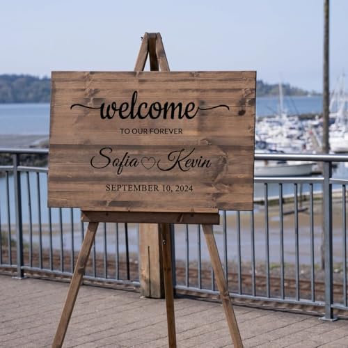 Pahdecor Cartello di benvenuto in legno personalizzabile per matrimonio, cerimonia e ricevimento, cartello personalizzato per matrimonio, cartello per addio al nubilato, aggiungere i nomi degli sposi