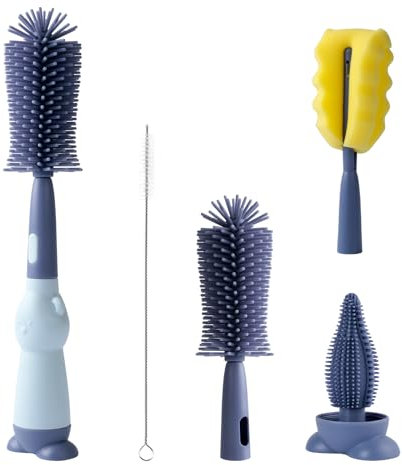 AiQInu Baby Flaschenbürste Set, Silikon Babyflaschenbürste 4 in 1, 360°-Reinigung ohne Sackgassen, BPA-frei, mit Weicher Bürste, Nippelbürsten-Strohreinige, Geeignet für Baby-Nippel und -Flaschen