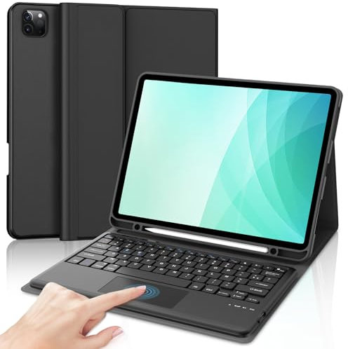 JADEMALL Clavier avec Trackpad pour iPad Pro 12.9 6th/5th/4th/3rd Gen- 2022/2021/2020/2018, AZERTY Clavier Bluetooth Amovible avec pavé Tactile pour iPad Pro 12.9 2022, Noir