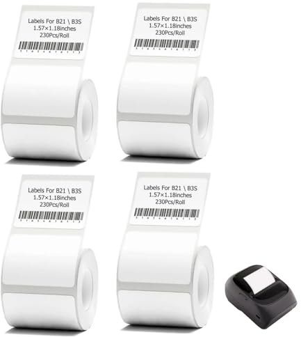Label Maker Tape,4,0 cm x 3,0 cm (40 × 30 mm) Drucker-Aufkleberpapier für B21 und B3S Etikettenhersteller, 1 Rolle à 230 Stück (4)