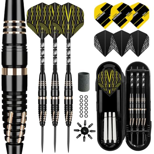 Lavishio Professional Steel Tip Darts Metal Tip Set mit Extra 3 Dart Flights, 3 Ersatz Plastik Shaft + Rubber O'Rings + Extra Flights + Dart Sharpen (metallic Color)