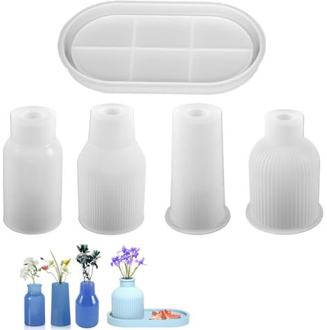 Bangbobi 5-teiliges Silikonformen-Set für Vase und Tablett, DIY Resin Formen, Blumenvase Gießformen zur Handgefertigte Epoxidharz Mouldsklären