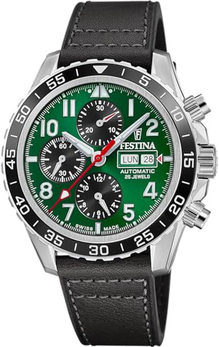 Festina Swiss Made Uhr Automatik Herren aus Leder Schwarz Uhr Analog | Herren, Kalender, Widerstandsfähiges Saphirglas, Wasserdicht 10 ATM Elegant F20056/2 Automatic