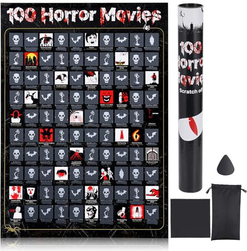 Top 100 Horrorfilme Poster zum Rubbeln – Horrors of all Time Bucket List – Muss gesehen werden – tolle Gruselfilm-Geschenke für Horror-Liebhaber, Halloween-Horror-Dekoration, kreatives