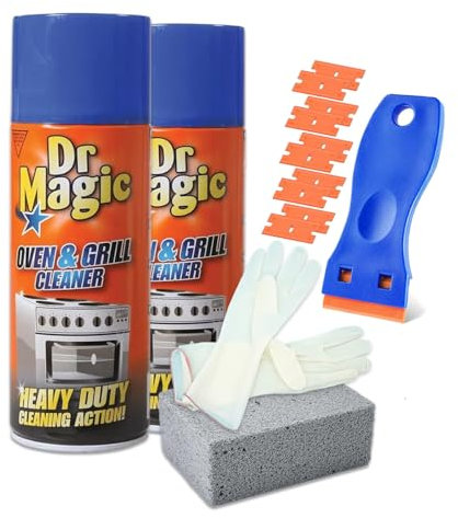 Heavy Duty Cleaner Kit- DR Magic (Pack of 2) with sponge and gloves- Pro Foam Oven Cleaner Spray for Air Fryer, BBQ, Microwave, Cast Iron, Glass Hob, and Oven Racks