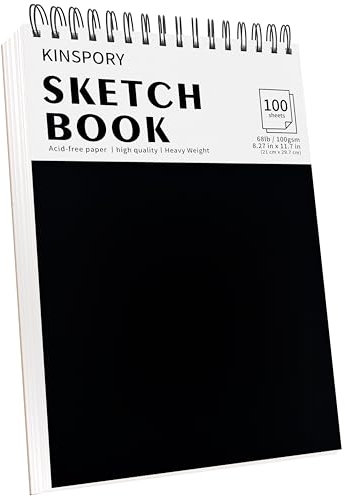 KINSPORY Skizzenbuch A4, 100 Blatt / 200 Seiten, 100 g/m², Spiralgebundenes Zeichenblock für Kinder, Künstler für Zeichnungen und Skizzen, Mal- und Schreibblock für Erwachsene, Mädchen und Jungen
