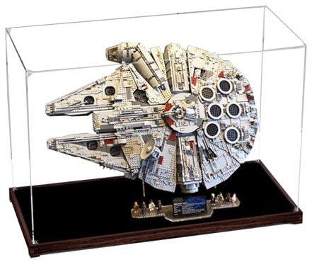 Acryl-Vitrine für Lego 75192 Millennium Falcon Bauset, transparente Vitrine, staubdichte Vitrine, kompatibel mit Lego 75192 (nur Vitrine) (stehend, Holzsockel B)