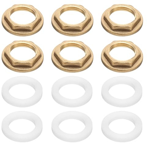 QUARKZMAN 6 Stück Messing-Sperrmutter Rohrverschraubung, 3/8 Zoll BSP weibliche Sechskant-Sperrmutter, Flansch Wasserhahn-Sperrmutter mit Silikondichtung für Küche Spüle Klempnerarbeiten