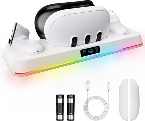 LYtech VR Charging Dock for Quest 3 Charging Stand for Oculus/Meta Quest 3 Magnetic Charging Station for VR Headset & Controllers, Quest 3 Accessories, 1800mAh Batteries, Fast Charging (white C)
