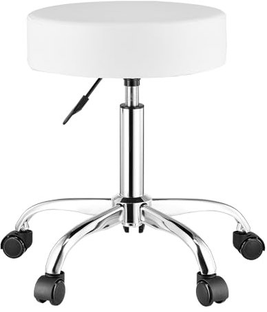 VEVOR runder Sattelhocker Rollhocker 204 kg belastbarer höhenverstellbarer (55-71 cm) Drehhocker Arbeitshocker PU-Leder-Drehsattelstuhl geeignet für Salon Spa Massage Klinik weiß