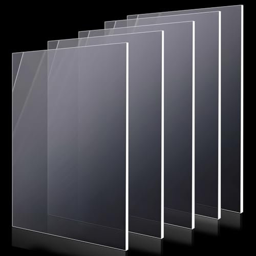 Prmape 5 placas de vidrio acrílico A4 2 mm, placas de vidrio acrílico, corte a medida, 297 x 210 mm, placa acrílica transparente gruesa para carteles, manualidades, exhibición de proyectos