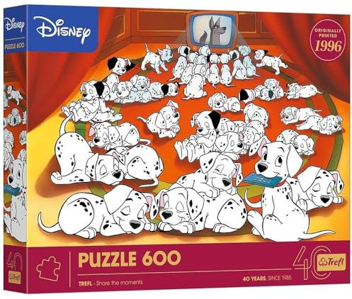 Trefl - 40-jähriges Jubiläum von Trefl: Disney, 101 Dalmatiner - Puzzle 600 Teile - DIY-Puzzle mit Figuren aus klassischen Disney-Zeichentrickfilmen, für Erwachsene und Kinder ab 14 Jahren