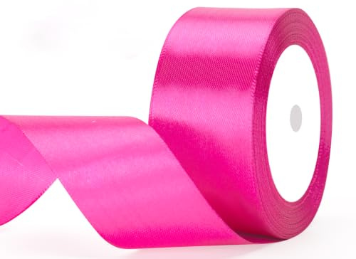 G2PLUS 40mm Hot Pink Satin Ribbon: 22m Wide Gift Wrapping Ribbon | for Wrapping Presents, Crafting, Bows Making, Creating Flower Bouquets, Wedding, Party Decoration