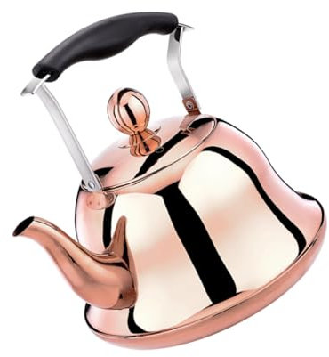 Mobestech Whistling Stovetop Tea Kettle 1.5L Stainless Steel Ergonomic Handle Rose Gold Tea Pot for Gas Induction Cooker Water Heating Pot for Domestic and Hospitality Use