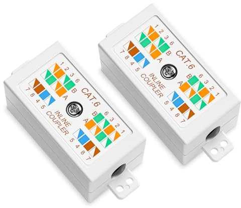 VCELINK Cat6 Junction Box, IDC Punch Down RJ45 Coupler, White, 2 Pack | 1Gbps Inline Ethernet Extender for Cat6/Cat5e/Cat5 Cable Extension, Repair, Splicing