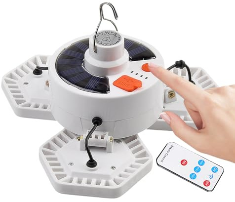 Lumière Solaire Extérieur Camping, Luminaire de Tente Rechargeable USB avec Éclairage Solaire, Lumière Dimmable et Télécommande pour Jardin Cour Barbecue et Extérieur