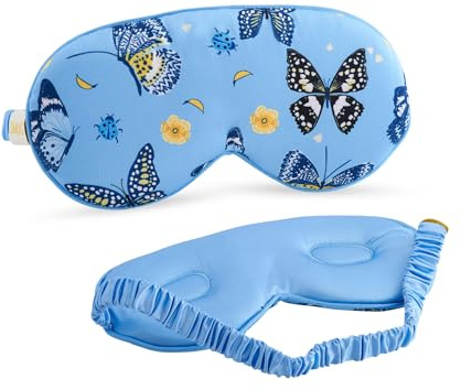 SMUG Cloud Padded Satin Sleep Masks | Skin & Hair Friendly | Improve Sleeping | Plush Eye Cushions for Women & Men | Elasticated Strap | Premium Comfort | Home & Travel | Butterflies
