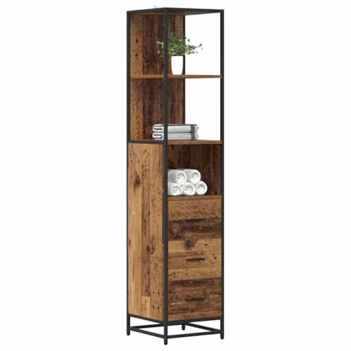 vidaXL Bathroom Cabinet with Drawer Old wood 35 x 37.5 x 166 cm, Stylish Bathroom Cabinet, Rectangular, Industrial Design, Ample Storage Solutions, Contemporary Furniture for Urban Spaces