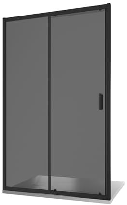 Box Doccia Nicchia 135cm Apertura Scorrevole Vetro Temperato 6mm Fumè Profili Nero Opaco h185cm mod. Tonga