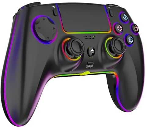 GlowPlayX Bluetooth Wireless Controller für PS5/Pro/PC/MAC/iOS/Android 10+/Steam Deck, Gamepad mit Hall-Effekt-Joystick, 7-Farben-RGB-Beleuchtung, Dual-Vibration, Turbo, Touchpad, Kopfhöreranschluss,