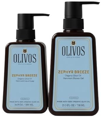 OLIVOS Hammam Set Bio-Olivenöl Flüssigseife 500ml + Duschgel 750ml | Inspiriert vom Türkischen Hammam, Vegan, Sulfatfrei, Ohne Parabene, Für Alle Hauttypen