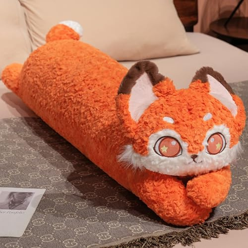 Xiyocadt Katze Kuscheltier stofftier, Katzen langes Kissen XXL groß plüschtier plüschkatze seitenschläferkissen cat plushie für Junge Mädchen (90CM,Fuchs)
