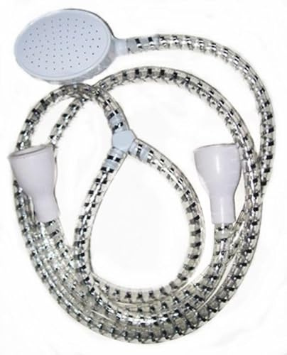 Double Tap Bath Shower Attachment 1.5m Flexible Hose with Spray Head – Push-On Rubber Connectors for Hair Washing, Pet Bathing & Baby Rinse Universal Fit.