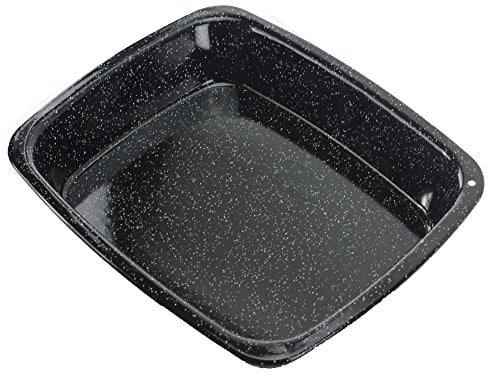 SPARES2GO White Speckled Vitreous Enamel Deep Roasting Tin Oven Baking Tray 33cm x 27.5cm x 5cm