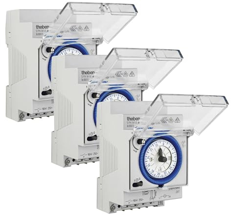 Theben Multipack 1610011 SYN 161 d, 3 Stück analoge Zeitschaltuhr | 3er Set Mechanische 1-Kanal Schaltuhr mit Synchronmotor und Tagesprogramm, Schaltzeit 15 Minuten, Uhrzeit-Anzeige, 180 W LED