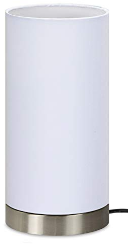 Trango 2018-09W Tischleuchte, Nachttischlampe, Schreibtischleuchte *WHITE* mit 1x E14 Fassung & Stoffschirm in Weiß Durchmesser 120mm, Höhe: 255 mm Tischlampe ohne Leuchtmittel