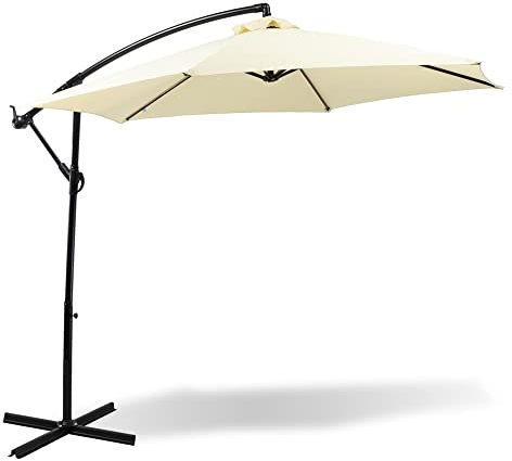 MaxxGarden, Ombrellone ottagonale con palo laterale e braccio inclinabile in alluminio, con manovella e base in acciaio, Ø 3 x 2,5 H (beige)