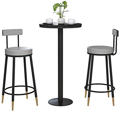 Barhocker 2er-Set mit samtbedeckter Rückenlehne und Fußstütze aus Metall und Untergestell für Frühstückstheke Theke Küche und Heim, grau