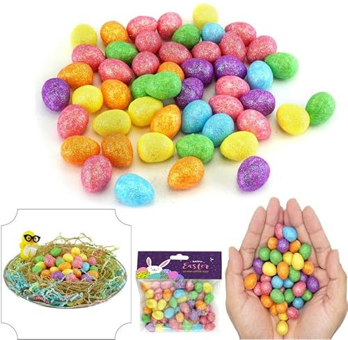 50 Stück Mini-Glitzer-Eier für Ostern, Glitzer-Osterei, Mini-Eier, Schaumstoff-Eier, glitzernde Eier, Frühlingsparty-Geschenke, Verzierungen für Kinder, Korb, Kunst, Osterdekoration, Hauben, Basteln,