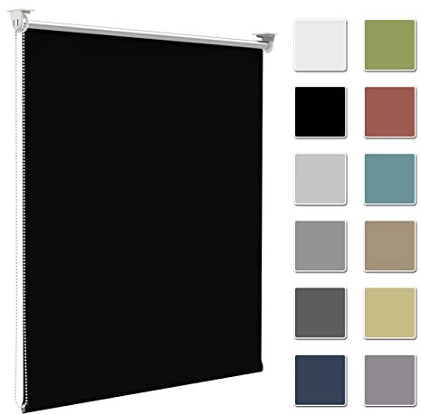 Verdunkelungsrollo Verdunklungsrollo ohne Bohren & mit Bohren,Rollo Verdunkelung Schwarz 85x120cm(Stoffbreite 80cm) für Fenster innen Wandmontage,Deckenmontage Fensterrollo Seitenzugrollo Klemmrollo