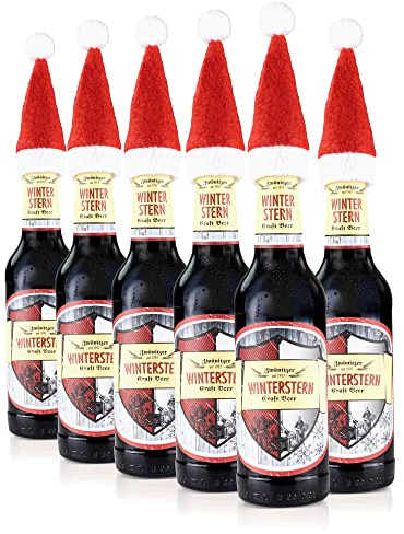Brauerei Zwönitz Winterstern Craft Beer 6 x 0,33 Liter/Sächsisches Craft-Bier mit Weihnachtsmütze/Originelles Bier Geschenk/Malzaromatisch, feinherbes Bier mit leichter Süße