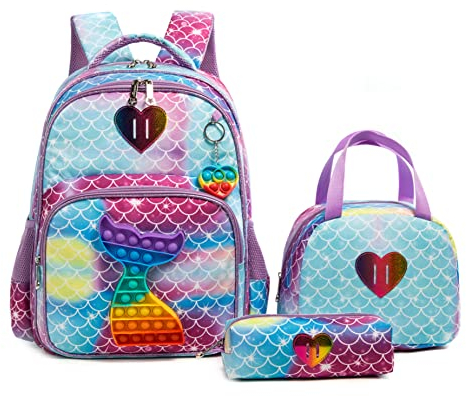 HTgroce Pop it Rucksack für Mädchen Pop Fidget Bag mit Lunch Bag Vorschule Kindergarten Fidget Toys Geschenke für Kinder.