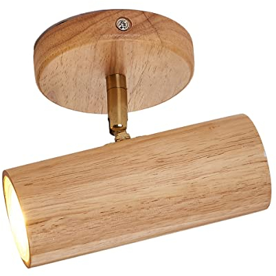 QJUZO Deckenstrahler Holz LED, Deckenspot 1 flammig Deckenlampe Spot Schwenkbar Warmweiß Wandstrahler Innen Holz Inkl. 7W GU10 Leuchtmittel, Natur Strahler innen für Küche Wohnzimmer