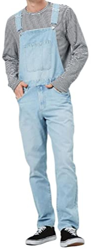 ORANDESIGNE Salopette Uomo in Denim Casual Pantaloni Strappati Uomo in Tinta Unita Salopette Uomo Jeans Slim Fit Moda Ragazzo Jumpsuit Pagliaccetti da Lavoro con Bretelle