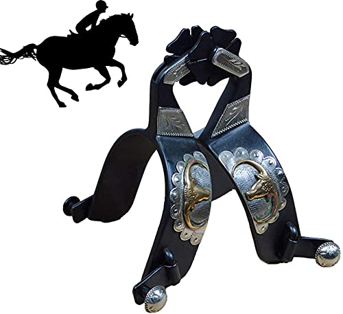 Generic 3,1 Zoll Class A Sporen/Western Retro Cowboy Black Steel Bull Head Carving Sporen mit Roller Sporen Knight Equestrian Equipment-handgeschnitzte Western Sporen