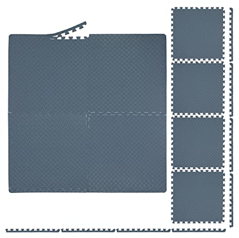 Relaxdays Bodenmatte, 40 Schutzmatten für Sport- & Fitnessgeräte, umrandet, EVA, Fläche 15m², BxT 60x60cm, Grau