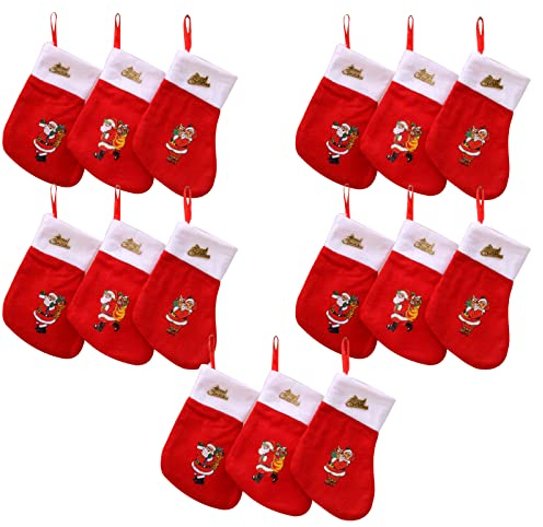 Dancepandas Mini Weihnachtsstrumpf Filz 15 Stück Nikolausstrumpf Klein Weihnachtsstrümpfe Set Weihnachtsstrumpf Deko für Kamin Weihnachtsbaumschmuck Süßigkeitenbeutel