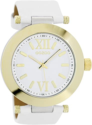 Oozoo Damenuhr mit Lederband 45 MM Goldfarben/Weiß/Weiß C5756