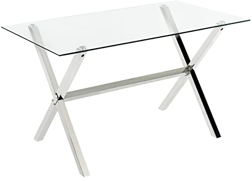 Esstisch glamourös temperiertes Glas Transparent Silber Beine Florin