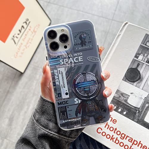Yonds Queen Compatible with iPhone 13 Pro Cute Case, Cool Cartoon Astronaut Space Moon Design Stylish IMD Cover Bumper Shockproof Anti-Slip Protector Fashion Case (Grey, iPhone 13 Pro)