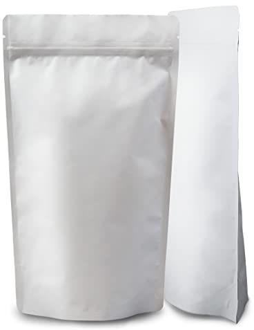 Lacers Standbodenbeutel Kraftpapier in versch. Farben, Nachhaltig, ALU-Frei, Druckverschluss, hohe Barriere-Eigenschaft (100ml - 85x145+50mm, Weiss, 100)