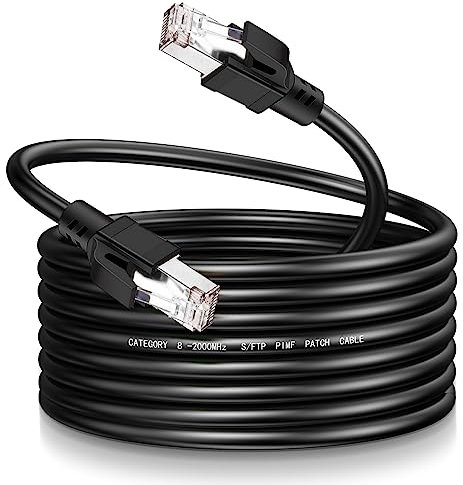 Lteirwe Cat8 Ethernet Cable 50Ft S/FTP Outdoor&Indoor Heavy Duty High Speed 26AWG Internet Network 40Gbps 2000Mhz RJ45 Shielded Connector Weatherproof LAN Cable