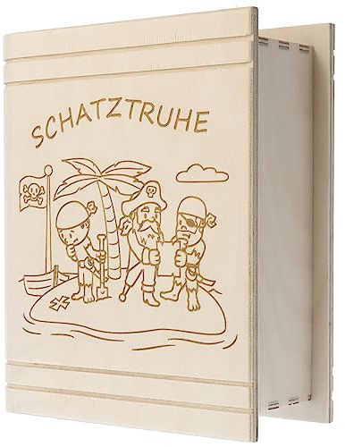 Spruchreif | Spardose in Buchform mit Gravur | Holz-Spardose mit Gravur | Geldgeschenk | Buch-Spardose | Sparbüchse für Kinder | Kinder Spardose | Spardose Jungen | „Schatztruhe“ Piraten