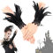 TZQFROCE Damen Feder Handgelenk Manschetten Schwarz Feder Accessoires Damen Gothic Feder Manschetten Armbänder Vintage Feder Manschette für Karneval Kostüm Rollenspiel Party Game