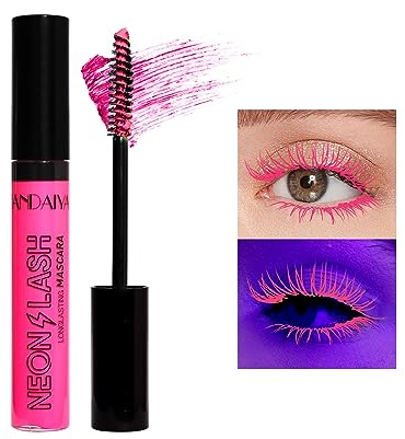 UV Glow Colorful Mascara 6 Color 4D Lash Mascara, lunga durata, a prova di sbavatura, voluminoso e affascinante mascara, perfetto per il giorno o la notte stage, clubbing o trucco costume (Rosso)